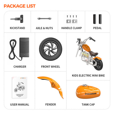 mini-electric-dirt-bike-motorcycle-for-kids-with-app-speaker-smoke-lights-challenger-12-pro-package-list