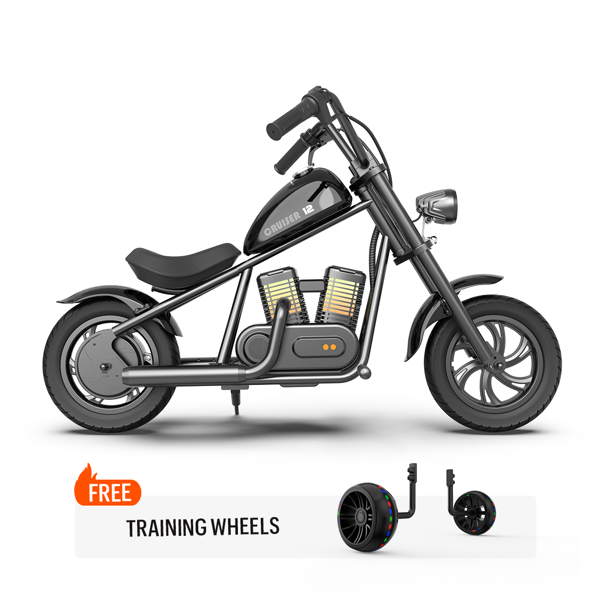 Mini bicicleta eléctrica de motocicleta con altavoz Bluetooth y luces LED para niños - Cruiser 12 Plus